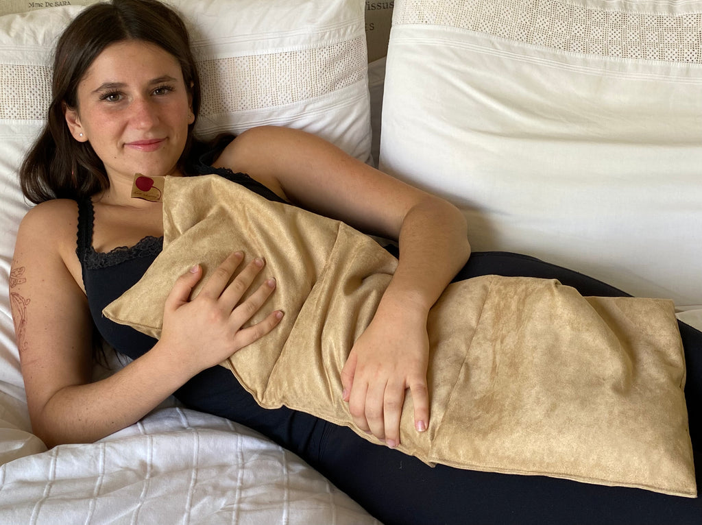 Triple Square Cherry Stone Pillow in Tan Ultra-Suede