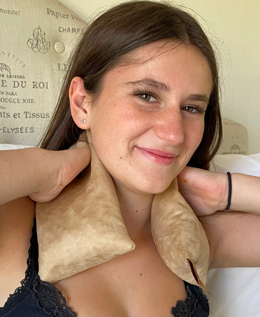 Hot Cherry Neck Wrap in Plush Tan Ultra-suede