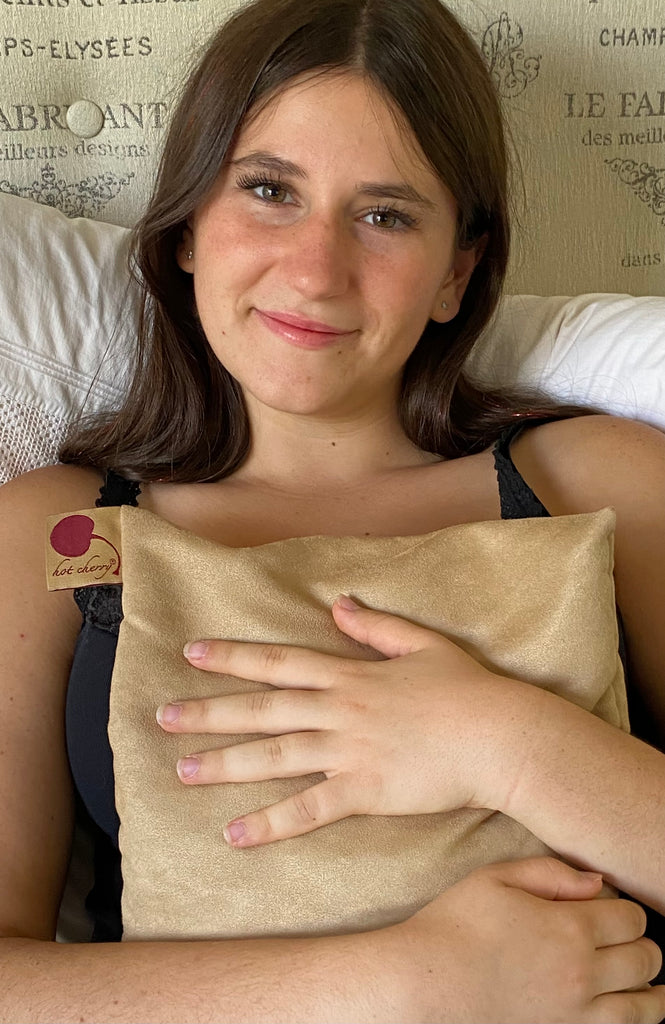 Large Square Cherry Stone Pillow in Tan Ultra-Suede