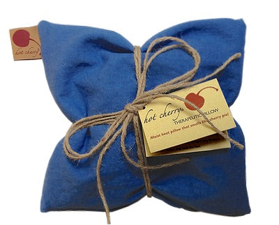 Hot Cherry Square Pillow in Blue Denim