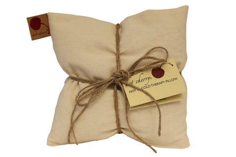 Hot Cherry Double Square Pillow in Natural Denim