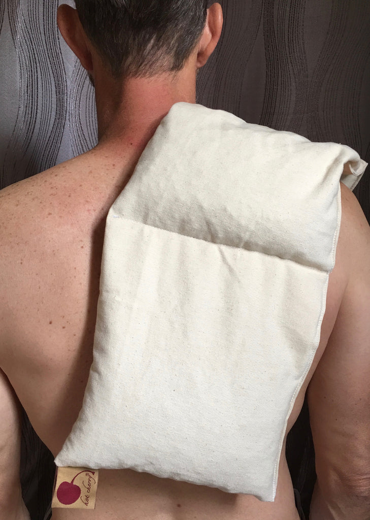 Hot Cherry Triple Square Pillow in Natural Denim