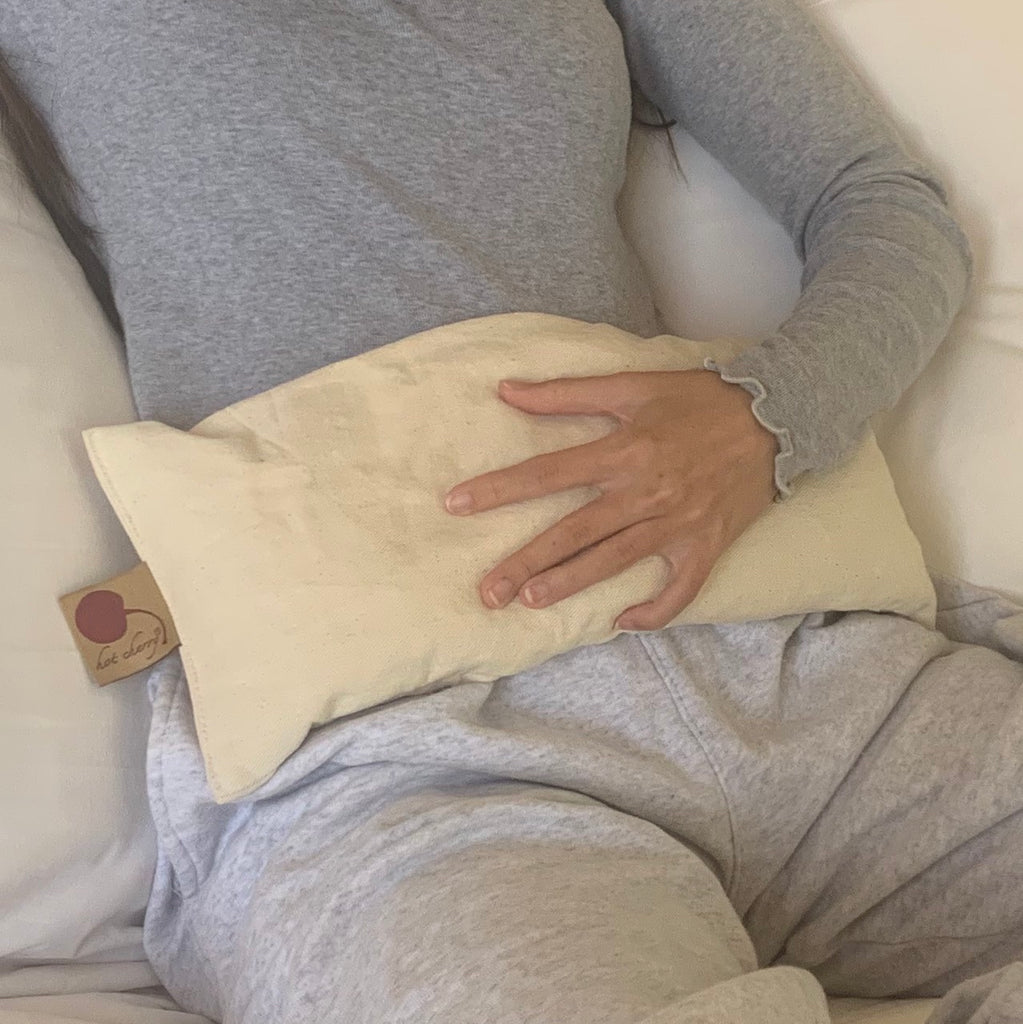 Hot Cherry Cervical/Rectangle Neck Pillow in Unbleached, Pre-washed, Natural Denim, with Cherry Blossom Pillowcase