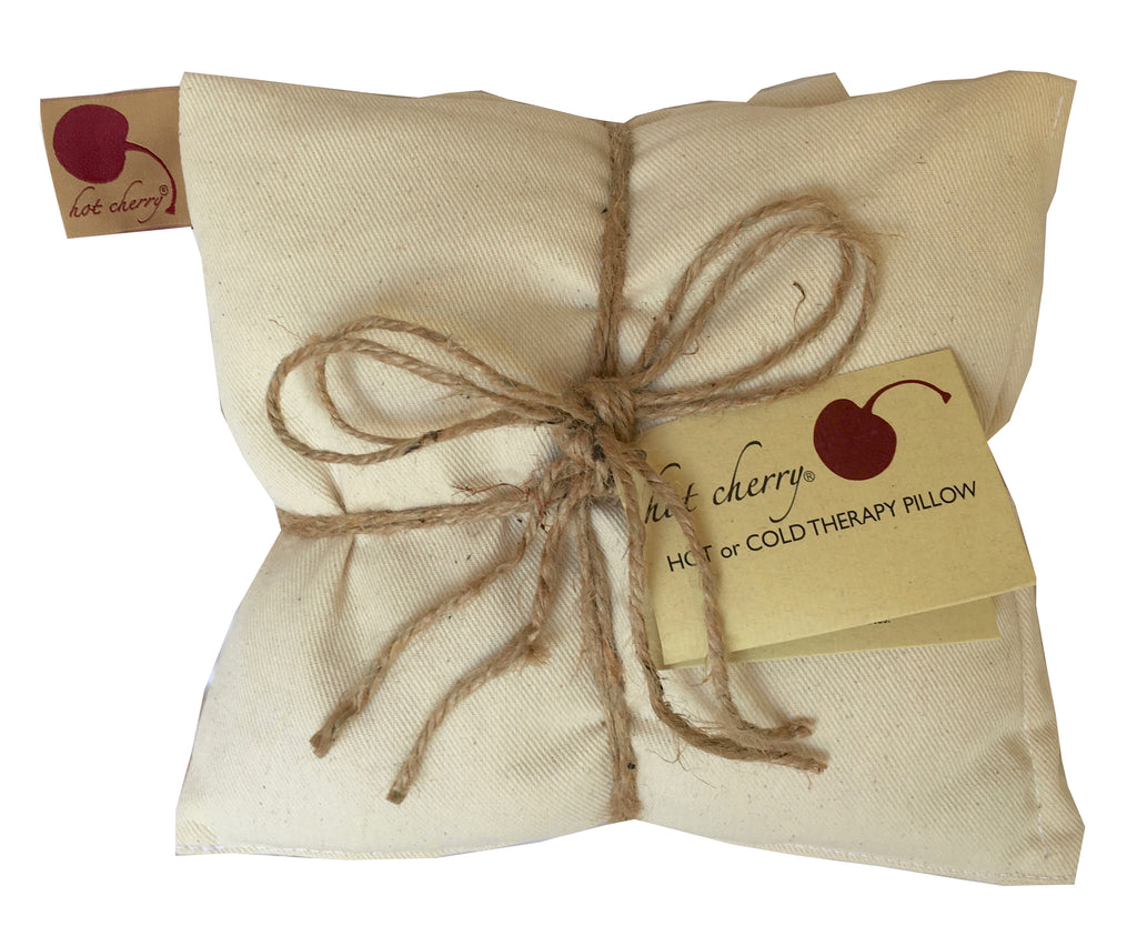 Hot Cherry Triple Square Pillow in Natural Denim