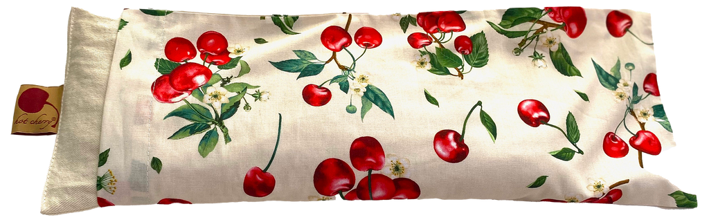 Hot Cherry Rectangular/Cervical Neck Pillow in Unbleached, Pre-washed, Natura Denim with Cherry Print Pillowcase