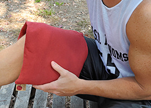 Hot Cherry Double Square Pillow in Red Denim