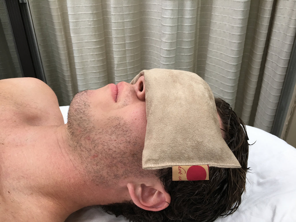 Hot Cherry Eye Pillow in Tan Ultra-suede